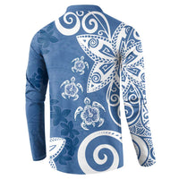 Polynesia Button Sweatshirt Blue Tribal Turtle Floral Pattern LT05 - Polynesian Pride