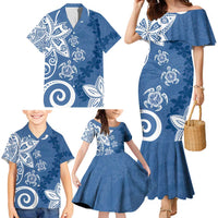 Polynesia Family Matching Mermaid Dress and Hawaiian Shirt Blue Tribal Turtle Floral Pattern LT05 - Polynesian Pride