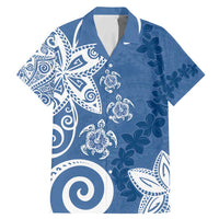 Polynesia Family Matching Mermaid Dress and Hawaiian Shirt Blue Tribal Turtle Floral Pattern LT05 Dad's Shirt - Short Sleeve Blue - Polynesian Pride