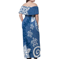 Polynesia Family Matching Off Shoulder Maxi Dress and Hawaiian Shirt Blue Tribal Turtle Floral Pattern LT05 - Polynesian Pride