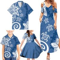 Polynesia Family Matching Summer Maxi Dress and Hawaiian Shirt Blue Tribal Turtle Floral Pattern LT05 - Polynesian Pride