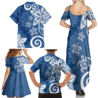 Polynesia Family Matching Summer Maxi Dress and Hawaiian Shirt Blue Tribal Turtle Floral Pattern LT05 - Polynesian Pride