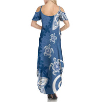 Polynesia Family Matching Summer Maxi Dress and Hawaiian Shirt Blue Tribal Turtle Floral Pattern LT05 - Polynesian Pride