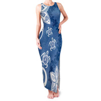 Polynesia Family Matching Tank Maxi Dress and Hawaiian Shirt Blue Tribal Turtle Floral Pattern LT05 Mom's Dress Blue - Polynesian Pride