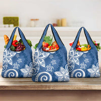 Polynesia Grocery Bag Blue Tribal Turtle Floral Pattern
