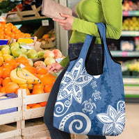 Polynesia Grocery Bag Blue Tribal Turtle Floral Pattern
