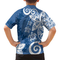 Polynesia Kid Hawaiian Shirt Blue Tribal Turtle Floral Pattern