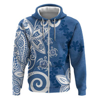 Polynesia Zip Hoodie Blue Tribal Turtle Floral Pattern LT05 Zip Hoodie Blue - Polynesian Pride