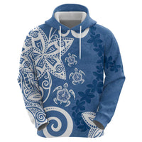 Polynesia Zip Hoodie Blue Tribal Turtle Floral Pattern LT05 - Polynesian Pride