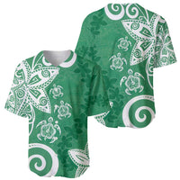 Polynesia Baseball Jersey Green Tribal Turtle Floral Pattern LT05 - Polynesian Pride