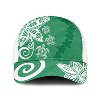 Polynesia Baseball Net Cap Green Tribal Turtle Floral Pattern - Polynesian Pride