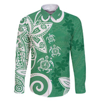 Polynesia Family Matching Tank Maxi Dress and Hawaiian Shirt Green Tribal Turtle Floral Pattern LT05 Dad's Shirt - Long Sleeve Green - Polynesian Pride