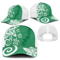 Polynesia Mesh Trucker Cap Green Tribal Turtle Floral Pattern - Polynesian Pride