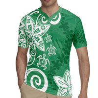 Polynesia Rugby Jersey Green Tribal Turtle Floral Pattern