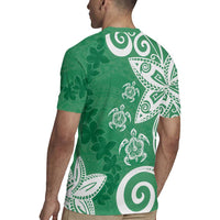 Polynesia Rugby Jersey Green Tribal Turtle Floral Pattern