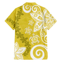 Polynesia Family Matching Long Sleeve Bodycon Dress and Hawaiian Shirt Yellow Tribal Turtle Floral Pattern