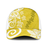 Polynesia Mesh Trucker Cap Yellow Tribal Turtle Floral Pattern - Polynesian Pride