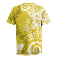 Polynesia Rugby Jersey Yellow Tribal Turtle Floral Pattern