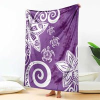 Polynesia Blanket Purple Tribal Turtle Floral Pattern