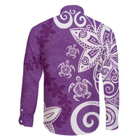 Polynesia Family Matching Mermaid Dress and Hawaiian Shirt Purple Tribal Turtle Floral Pattern