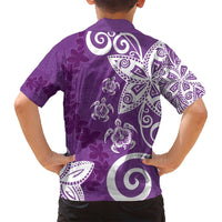 Polynesia Family Matching Tank Maxi Dress and Hawaiian Shirt Purple Tribal Turtle Floral Pattern LT05 - Polynesian Pride