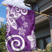 Polynesia Garden Flag Purple Tribal Turtle Floral Pattern