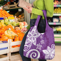 Polynesia Grocery Bag Purple Tribal Turtle Floral Pattern