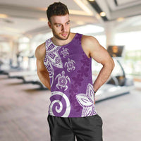 Polynesia Men Tank Top Purple Tribal Turtle Floral Pattern