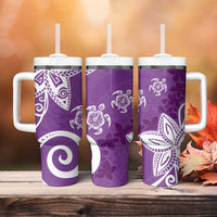 Polynesia Tumbler With Handle Purple Tribal Turtle Floral Pattern LT05 - Polynesian Pride