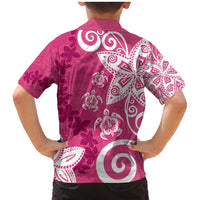 Polynesia Family Matching Mermaid Dress and Hawaiian Shirt Pink Tribal Turtle Floral Pattern