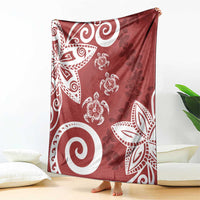 Polynesia Blanket Red Tribal Turtle Floral Pattern