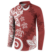 Polynesia Button Sweatshirt Red Tribal Turtle Floral Pattern LT05 - Polynesian Pride