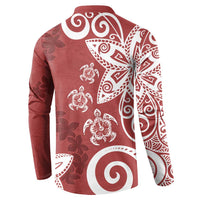 Polynesia Button Sweatshirt Red Tribal Turtle Floral Pattern LT05 - Polynesian Pride