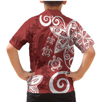 Polynesia Family Matching Mermaid Dress and Hawaiian Shirt Red Tribal Turtle Floral Pattern
