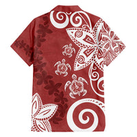 Polynesia Family Matching Off Shoulder Maxi Dress and Hawaiian Shirt Red Tribal Turtle Floral Pattern