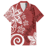 Polynesia Family Matching Off Shoulder Short Dress and Hawaiian Shirt Red Tribal Turtle Floral Pattern