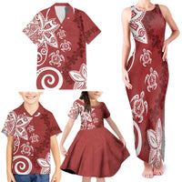 Polynesia Family Matching Tank Maxi Dress and Hawaiian Shirt Red Tribal Turtle Floral Pattern LT05 - Polynesian Pride