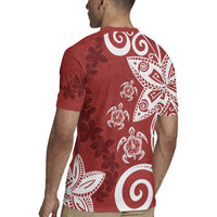 Polynesia Rugby Jersey Red Tribal Turtle Floral Pattern