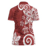 Polynesia Women Polo Shirt Red Tribal Turtle Floral Pattern