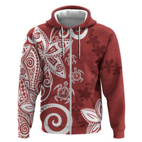 Polynesia Zip Hoodie Red Tribal Turtle Floral Pattern LT05 Zip Hoodie Red - Polynesian Pride