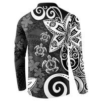 Polynesia Button Sweatshirt Black Tribal Turtle Floral Pattern