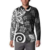 Polynesia Button Sweatshirt Black Tribal Turtle Floral Pattern
