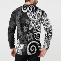 Polynesia Button Sweatshirt Black Tribal Turtle Floral Pattern