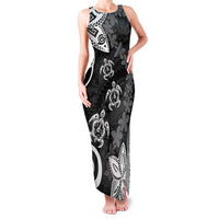 Polynesia Family Matching Tank Maxi Dress and Hawaiian Shirt Black Tribal Turtle Floral Pattern LT05 Mom's Dress Black - Polynesian Pride
