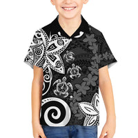 Polynesia Family Matching Tank Maxi Dress and Hawaiian Shirt Black Tribal Turtle Floral Pattern LT05 Son's Shirt Black - Polynesian Pride
