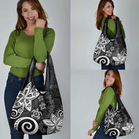 Polynesia Grocery Bag Black Tribal Turtle Floral Pattern
