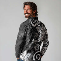 Polynesia Long Sleeve Polo Shirt Black Tribal Turtle Floral Pattern