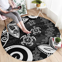 Polynesia Round Carpet Black Tribal Turtle Floral Pattern LT05 - Polynesian Pride