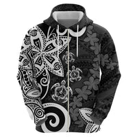 Polynesia Zip Hoodie Black Tribal Turtle Floral Pattern LT05 - Polynesian Pride