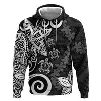 Polynesia Zip Hoodie Black Tribal Turtle Floral Pattern LT05 Pullover Hoodie Black - Polynesian Pride